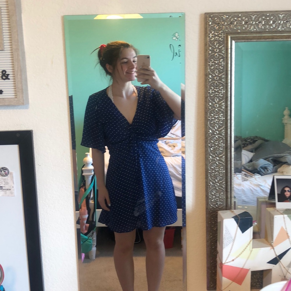 Blue polka dot chiffon dress from Francesca’s